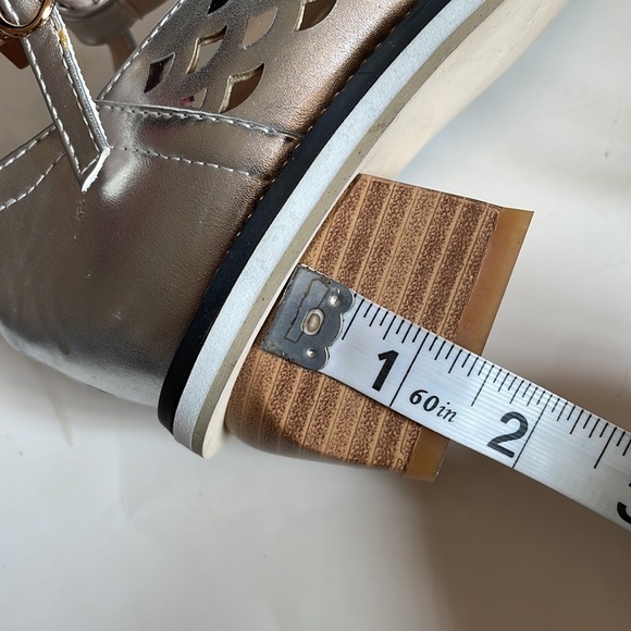 Silver Perforated Ankle Strap Stacked Heel Custom Made Dance Shoes size 7 - Picture 11 of 15